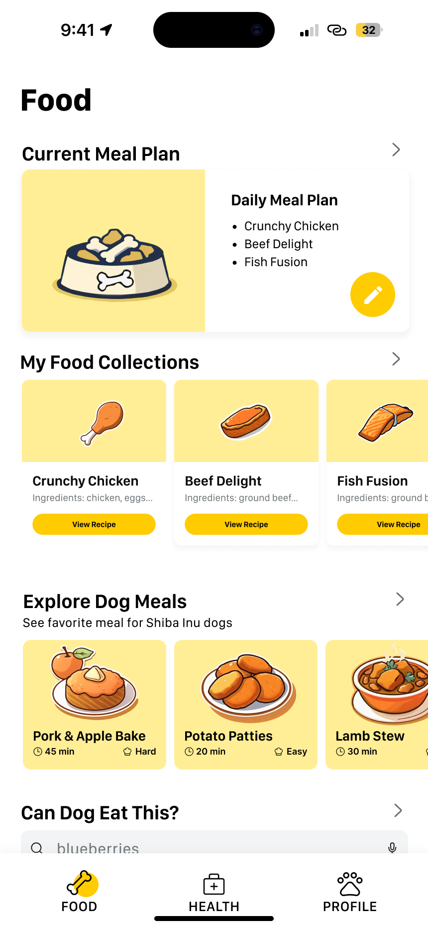 Pawsome nutrition app interface