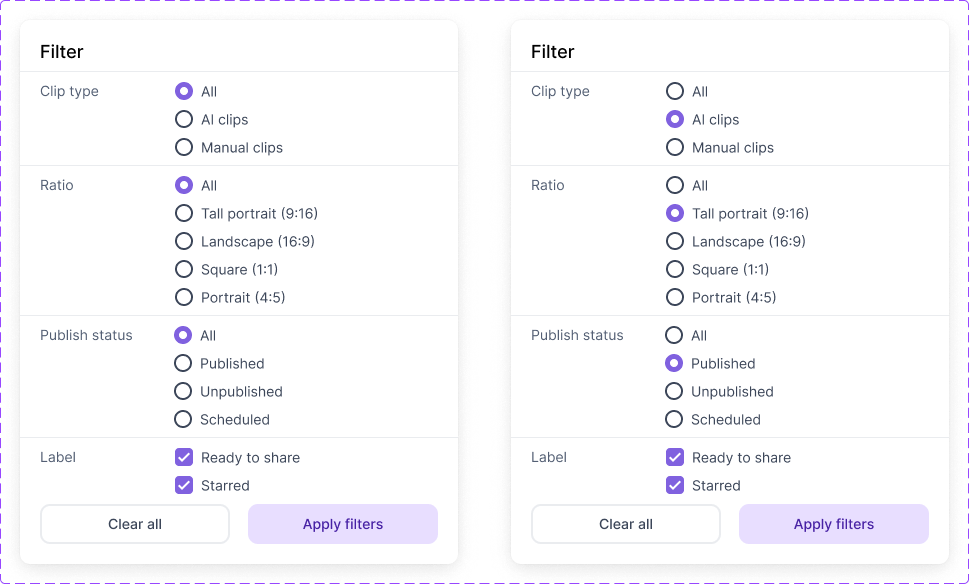 Filter variants component collection