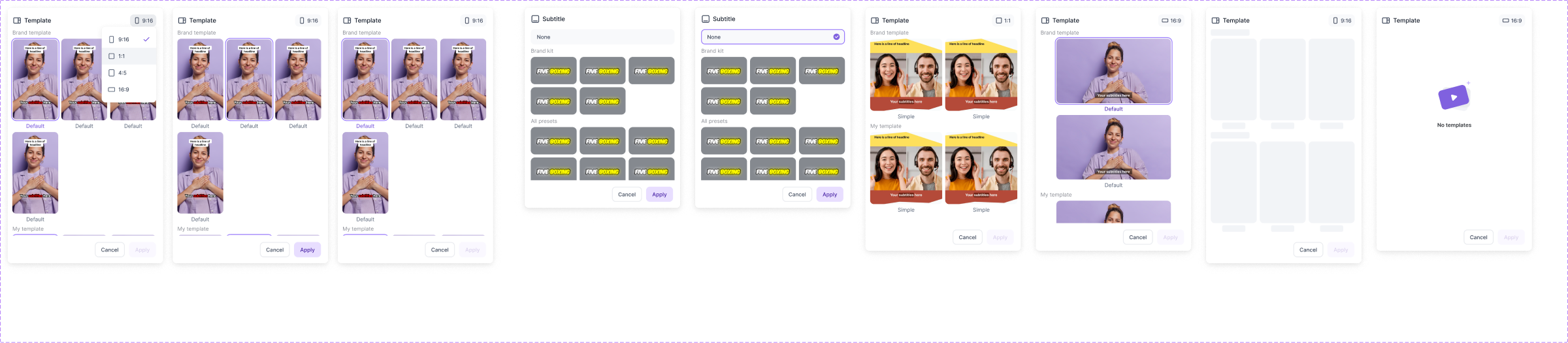 Template and subtitle panels component collection