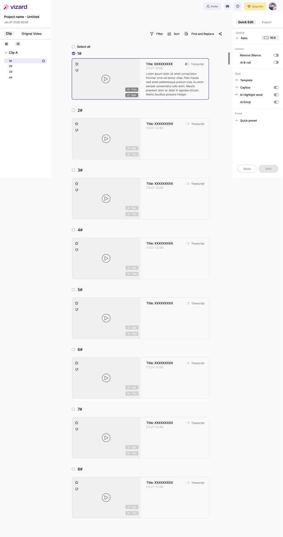 Quick Edit exploration showing clips and a consolidated sidebar