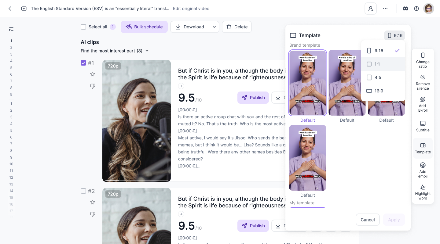 Final template interface in a layered presentation